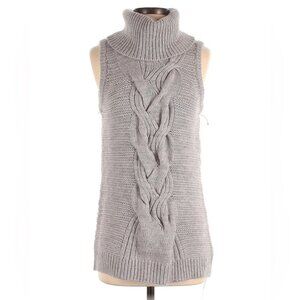 Designer INTERMIX Wool Mohair Blend Vest Sweater Grey Cable Knit Turtleneck L